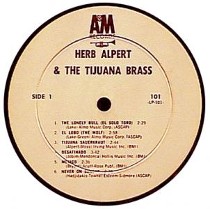 Herb Alpert & the Tijuana Brass. Original A&amp;M Records stock album label. This is the monaural version of the album.