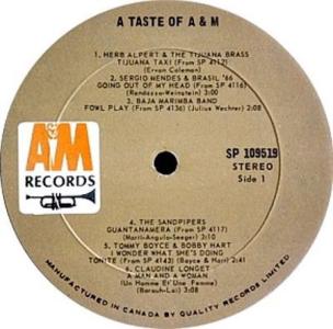 A&M Records Canada: A Taste Of A&M Canada stock label