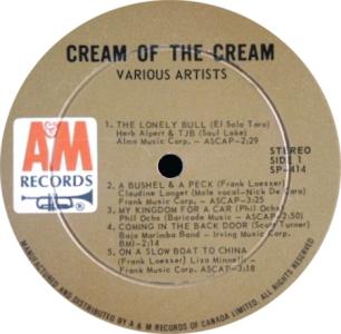 A&M Records Canada: Cream Of the Cream Canada stock label