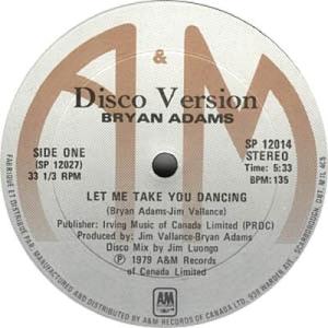 Bryan Adams: Let Me Take You Dancing Canada 12-inch disco label
