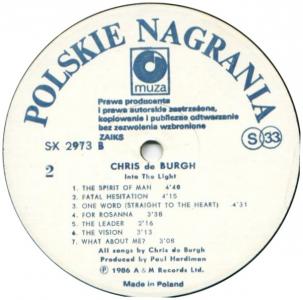 Chris DeBurgh: Into the Light Poland vinyl album label