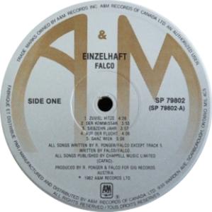 Falco: Einzelhaft Canada vinyl album