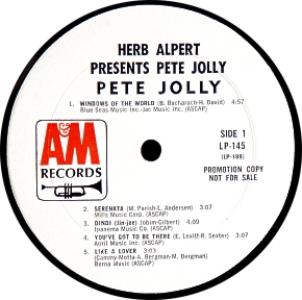 Pete Jolly. Monarch Records printings of an early white label promotional album