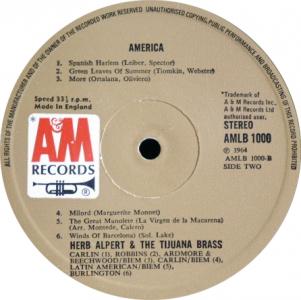 The first album from A&amp;M Records, Ltd. in 1970.The AMLB series could be played on monaural or stereo equipment.