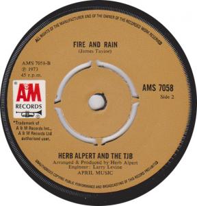 Herb Alpert & the TJB: Fire and Rain British stock single