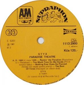 Styx Czechoslovakia stock album label
