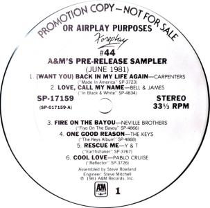 Foreplay #44 A&M Pre-Release Sampler U.S. promo album