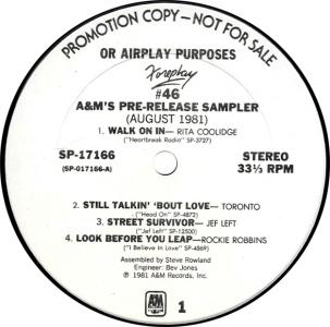 Foreplay #46 A&M Pre-Release Sampler U.S. promo album