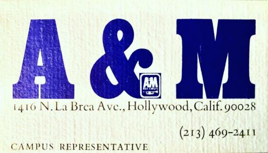 A&M Records business card 1970s