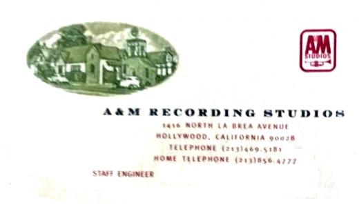 A&M Studios Business Card 1990s