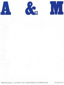 A&M Records letterhead 1973