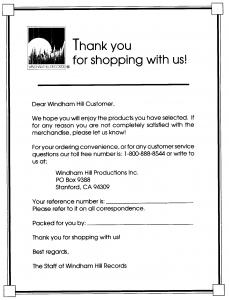 Windham Hill Order Card