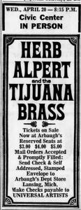 Herb Alpert & the Tijuana Brass concert ad Lansing, MI