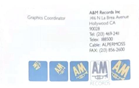 A&M Records business card 1980s