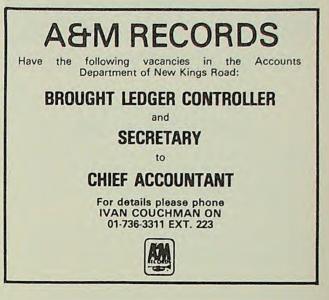 A&M Records, Ltd. ledger controller and secretary ad