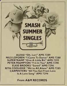 A&M Records, Ltd. Smash Summer Singles 1977 Britain ad