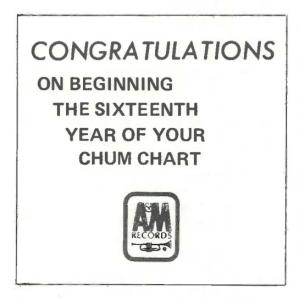 A&M Records Canada 16th year of your CHUM Chart ad