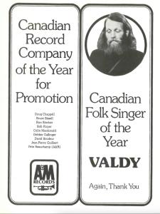 A&M Canada, Valdy 1974 Juno Awards ad
