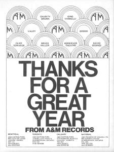 A&M Records Canada: Thanks For a Great Year ad