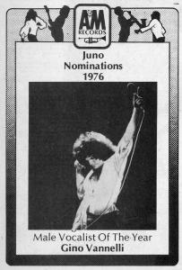 Gino Vannelli 1976 Juno Nomination ad