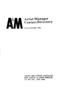 A&M Records Artists/Manager Contact Directory 1991
