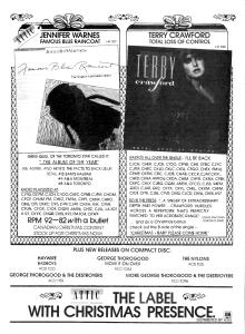Attic Records: Jennifer Warnes, Terry Crawford Canada ad