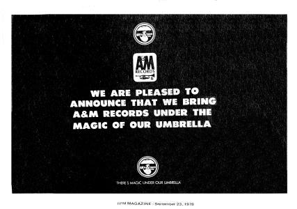 A&M Records Canada and Mushroom Records pact Canada ad