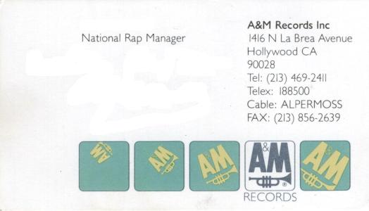 A&M Records Business Card U.S, 1980s