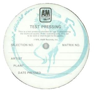 Dark Horse Records U.S. test pressing label