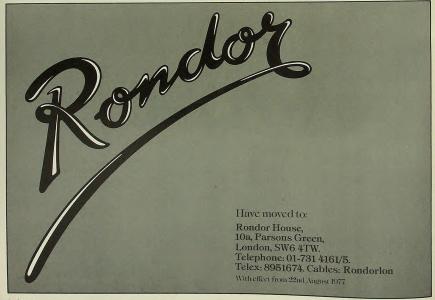 Rondor Music International moved 1977 Britain ad