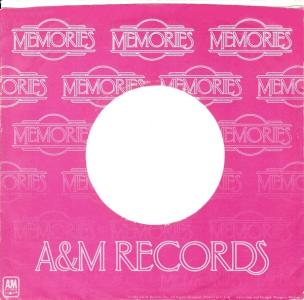 A&M Records: Memories 7-inch double-sided hit sleeve