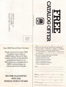 A&M Records catalog offer postcard