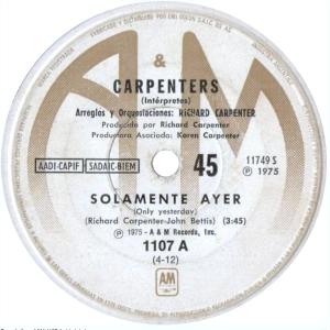 Carpenters: Only Yesterday Argentina 7-inch