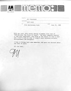 A&M Records: the First 25 Years memo