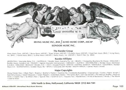 Rondor Group, affiliates, major copyrights US 1970 ad