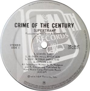 Supertramp: Crime Of the Century Canada 10th Anniversary Label