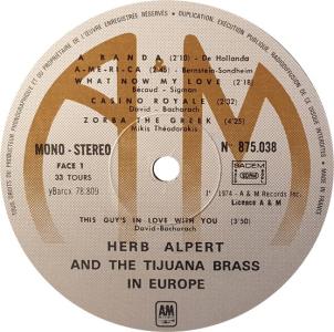 Herb Alpert & the Tijuana Brass: In Europe France vinyl album