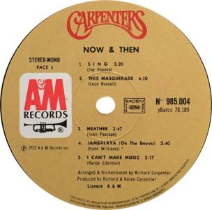 Carpenters: Now & Then France vinyl album