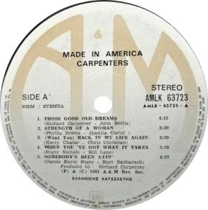 Carpenters: Made In America Greece vinyl album