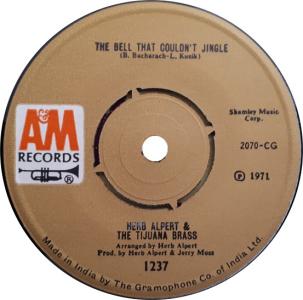 Herb Alpert & the Tijuana Brass: The Bell That Couldn’t Jingle India 7-inch