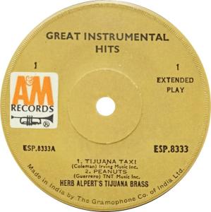 Herb Alpert & the Tijuana Brass: Great Instrumental Hits India vinyl album