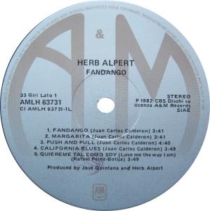 Herb Alpert: Fandango Italy vinyl album
