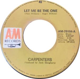 Carpenters: Let Me Be the One Philippines 7-inch