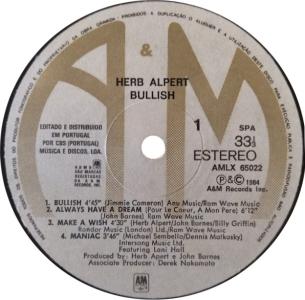 Herb Alpert & the Tijuana Brass: Bullish Portugal vinyl album