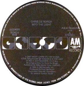 Chris DeBurgh: Into the Light Yugoslavia vinyl album