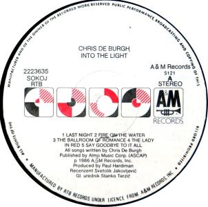 Chris DeBurgh: Into the Light Yugoslavia vinyl album