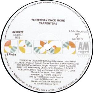 Carpenters: Yesterday Once More Yugoslavia vinyl album