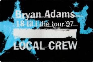 Bryan Adams: 18 Til I Die backstage pass