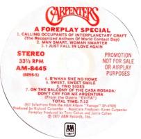 Carpenters: Foreplay Special U.S. promo 7-inch