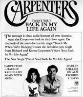 Carpenters: Back In My Life Again U.S. ad
